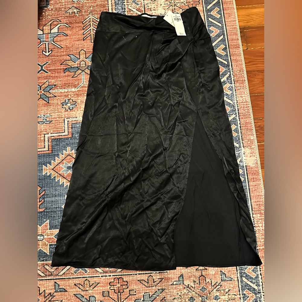 Abercrombie black silk midi skirt with high slit